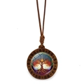 Collana con ciondolo Albero della Vita in legno e cabochon in vetro su cordoncino marrone - Pendente Albero della Vita Effetto Legno (XSWX7236)