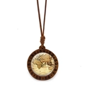 Collar con colgante redondo de madera mapa del mundo vintage con cordón de cera marrón - Mapa de Eurasia África y Oceanía (XSWX7208-3)