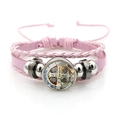 Close-up of pink layered leather bracelet with Saint Benedict Medal and silver beads - Vintage Saint Benedict Leather Style (Pink XSWX7252-2)