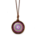 Collier mandala en bois marron avec symbole Om sur cordon en cire réglable - Style Mandala Om (XSWX7241-9)