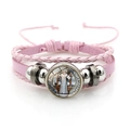 Detail of pink multilayer leather bracelet with Saint Benedict medal and silver beads - Vintage Saint Benedict Leather Style (Pink XSWX7252-1)