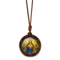 Sacred Heart houten hanger ketting met bruin gewaxt koord op een witte achtergrond - Heilig Hart Van Jezus Portret (XSWX7240)