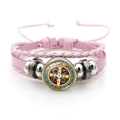 Pink multilayer Saint Benedict medal leather woven bracelet with adjustable beads - Vintage Saint Benedict Leather Style (Pink XSWX7252-5)