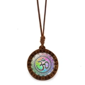 Flower of Life Mandala Om Pendant Necklace with Wood Frame and Brown Braided Rope Cord - Om Symbol Mandala Style (XSWX7244-2)