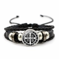 Vintage punk St. Benedict Medal multilayer braided leather bracelet with beads - Vintage Saint Benedict Leather Style (XSWX7251-9)