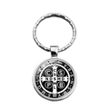 St. Benedikt Medaille Schlüsselanhänger mit silbernem Ring und schwarzem Kreuzanhänger - Schwarz-Weiß St. Benedikt Kreuz Stil (XSWX7261-9)