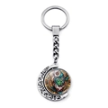 Llavero de búho y luna giratoria de plata con colgante de cristal artesanal único - Estilo Giratorio de Búho (XSWX6995)