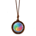 Flower of Life Mandala Glass Gemstone Pendant Necklace with Brown Braided Cord - Radial Mandala Style (XSWX7244-3)