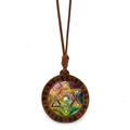 Collier pendentif bois Fleur de Vie avec motif géométrique arc-en-ciel sur cordon brun - Cube de Métatron Arc-en-ciel (XSWX7242-3)