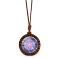 Pendentif en bois Fleur de Vie avec cube de Métatron violet sur cordon marron - Cube de Métatron Violet (XSWX7242-4)