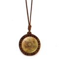 Collier pendentif bois mandala avec cube de Métatron et cordon en cire marron - Style Cube de Métatron (XSWX7241-2)