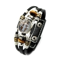 Meerlaagse zwarte leren armband met Sint-Benedictus medaille en zilveren drukknop - Sint Benedictus Stijl (XSWX7257-1)