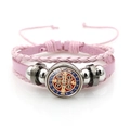 Pink multilayer Saint Benedict Medal braided leather bracelet with silver accents - Vintage Saint Benedict Leather Style (Pink XSWX7252-8)