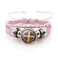 Pink multi-layer woven leather bracelet featuring a Saint Benedict enamel medal - Vintage Saint Benedict Leather Style (Pink XSWX7252-12)