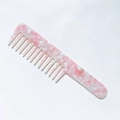 Pink marble acetate hair comb with wide teeth and vintage tortoiseshell pattern - Pink White