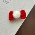 Red velvet Christmas bow hair claw clip with white faux fur ball festive hair accessory - Red Velvet White Fur Ball Bow Clip / Large Red Velvet Bow With White Pom Pom