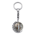Sint-Benedictus medaille sleutelhanger met roterende metalen maan hanger zilver - Zilver Roterende Penning Stijl (XSWX7260-1)