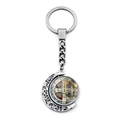 Sint-Benedictus roterende medaille sleutelhanger met zilveren halve maan ontwerp - Retro Zilver Roterende Penning Stijl (XSWX7260-2)