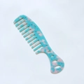 Acetate hair comb in blue and pink marble pattern with wide teeth and handle holes - Tiffany Blue