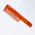 Retro amber and pink marble textured acetate wide tooth hair comb for thick hair styling - Red