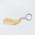Mini acetate hair comb keychain with beige marble pattern and silver metal ring - Silver Keychain / Milk White
