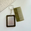 Mini pettine e specchio portachiavi in resina verde oliva glitterata per borsa - 1# Brillantini Multicolore