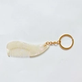 Mini acetate acetate shell comb keychain in pearlescent cream white with gold ring - Silver Keychain / Mermaid Color