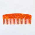 Minimalistischer grobzinkiger Acetat-Haarkamm mit orangefarbener Bernstein-Marmor-Textur - Rot