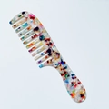 Colorful acetate wide tooth comb with marble pattern for hair styling and detangling - 3mm Acetate / Rainbow