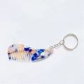 Mini peigne porte-clés en acétate marbré bleu et jaune avec anneau en métal argenté - Bleu et Blanc
