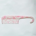 Pink and white marble wide-tooth comb with functional hook handle for wet or curly hair - Pink White