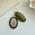Glittering green and orange resin portable mirror and comb set keychain accessory - Glitter Multi-color Green