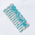 Handmade acetate wide tooth hair comb with blue and pink marble pattern - Tiffany Blue