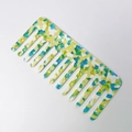 Pettine per capelli vintage a denti larghi con trama in acetato marmorizzato - verde chiaro