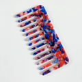 Pettine per capelli retrò in acetato a denti larghi con motivo marmorizzato rosso blu bianco - Colorato