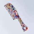 Peine retro de acetato mosaico multicolor con dientes anchos y agujero de colgar - Colorido