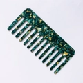 Pettine a denti larghi in acetato con venature verde-oro per capelli ricci e mossi - Verde Scuro