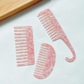 3-teiliges Kamm-Set aus rosa Acetat mit Blumenmuster, Marmortextur und breiten Zinken - Haken Rechteck Halbkreis Set