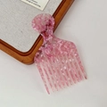 Pink marble acetate hair comb with wide teeth and rounded handle design - Transparent Pink