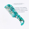 Mini acetate hair comb with marble emerald pattern and anti-static wide teeth - Aqua Blue