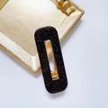 Rectangle black hair clip with silver glitter finish and gold metal duckbill clamp - Square-Black