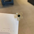 Pinza mini para el pelo con flor de resina amarilla y cristal verde en tarjeta - Transparente