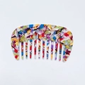 Mini acetate hair comb with colorful floral pattern and wide teeth in half-moon shape - Colorful