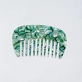 Mini green and white marble acetate hair comb with wide teeth for curly hair - Emerald Green