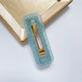 Barrette rectangulaire bleu clair pailleté en acétate avec pince en métal doré - Carré-Cyan