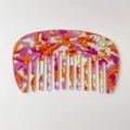 Mini acetate wide-tooth hair comb with colorful marble texture pattern for women - Pink Yellow