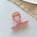 Rosafarbene matte Haarklammer mit weißen Punkten und starker goldener Metallfeder - Rosa Überkreuztes Design