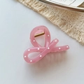 Pince à cheveux chic en résine rose à pois blancs avec ressort doré robuste - Nœud Rose