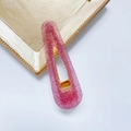 Pince à cheveux bec de canard en acétate pailleté rose avec base en métal doré - Goutte d'eau-Rose