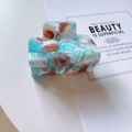 Rectangular blue and white marble acetate hair claw clip for elegant updo hairstyles - Blue White Brown Marble Pattern (F136)